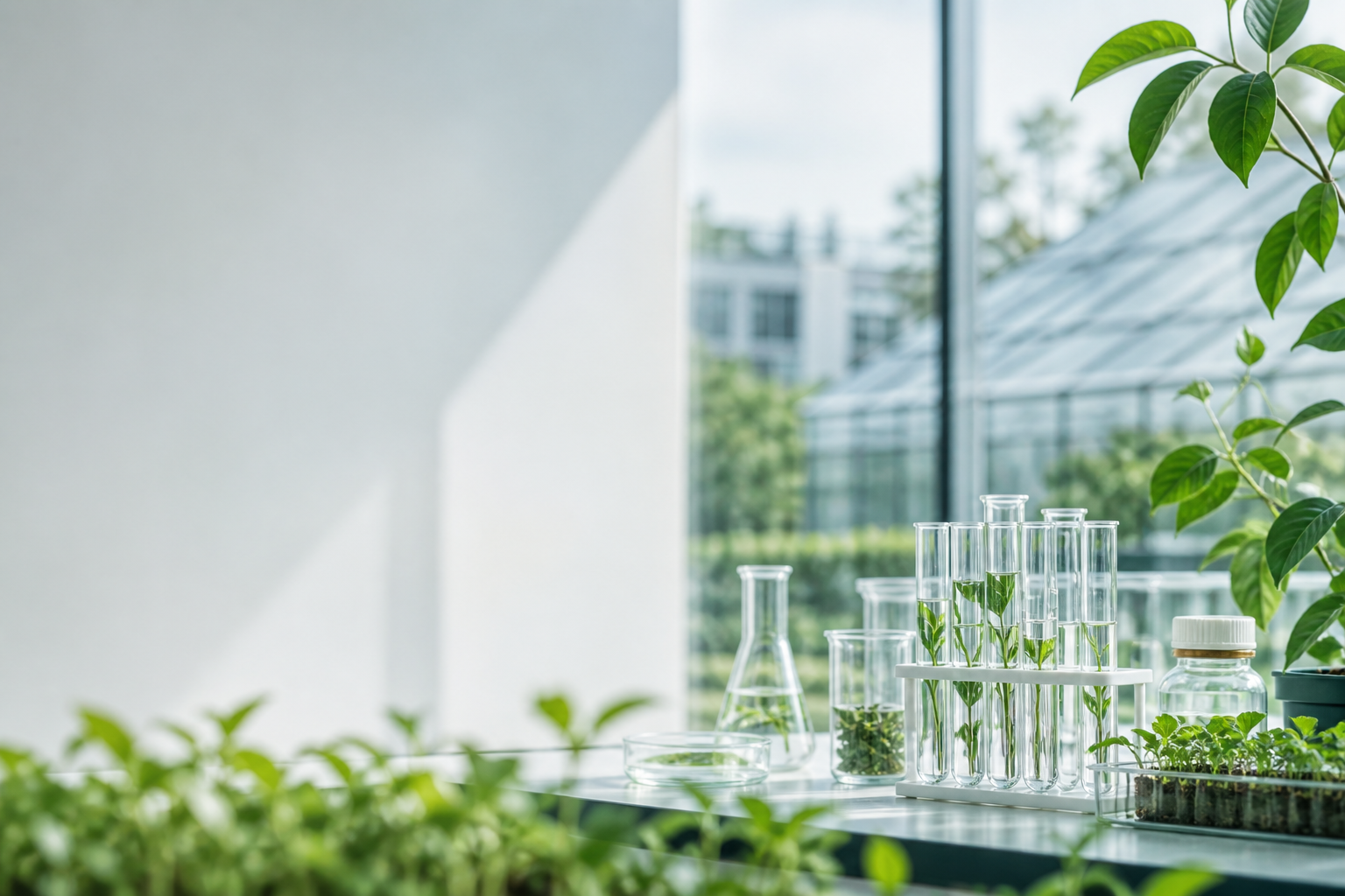 明亮的植物科学实验室与实验材料